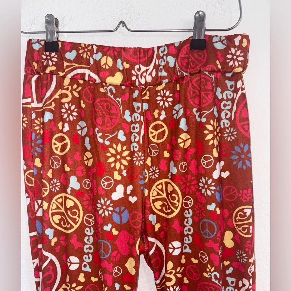 Retro Peace Sign Flare Pants 70’s Hippie Costume Halloween - Picture 6 of 8